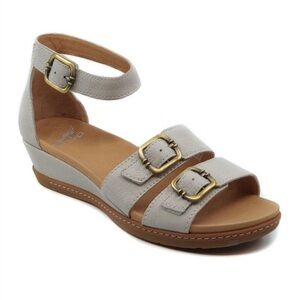 EUC - Dansko Astrid Ivory Textured Nubuck Leather Wedge Sandal - Size 40